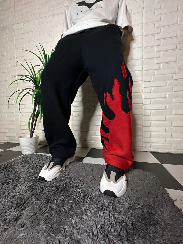 Red Flame Wide-Legged Cotton Pant – Thread Shade