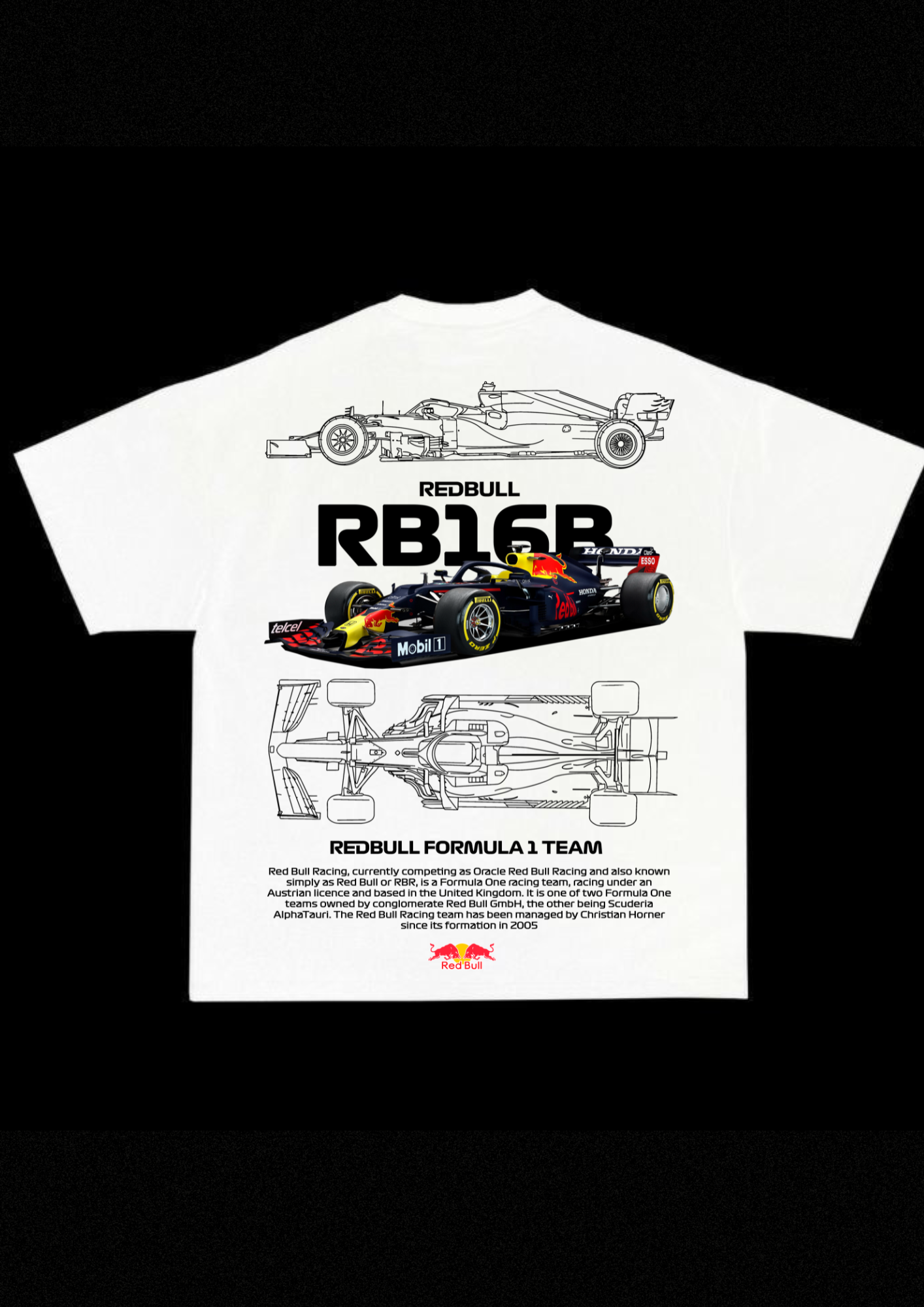 Red Bull Racing T-Shirt for Men RB16B Blueprint Oversized Tee