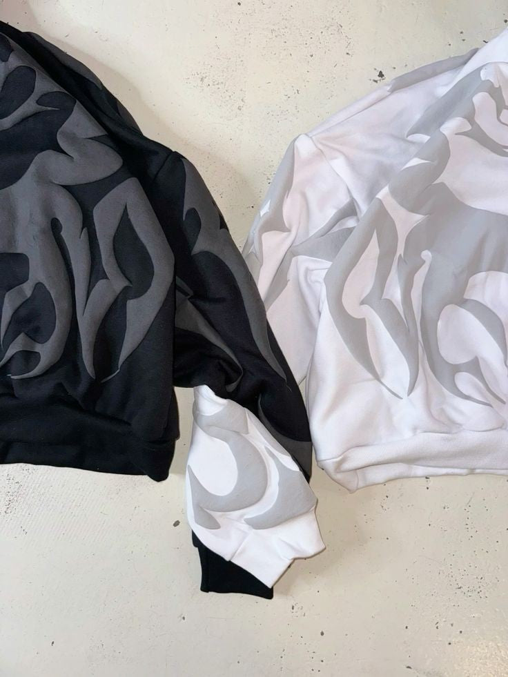 Depta Hoodie – Limited Edition Tribal Shadow Oversized Puff Print Hoodie | Unisex Streetwear White & Black