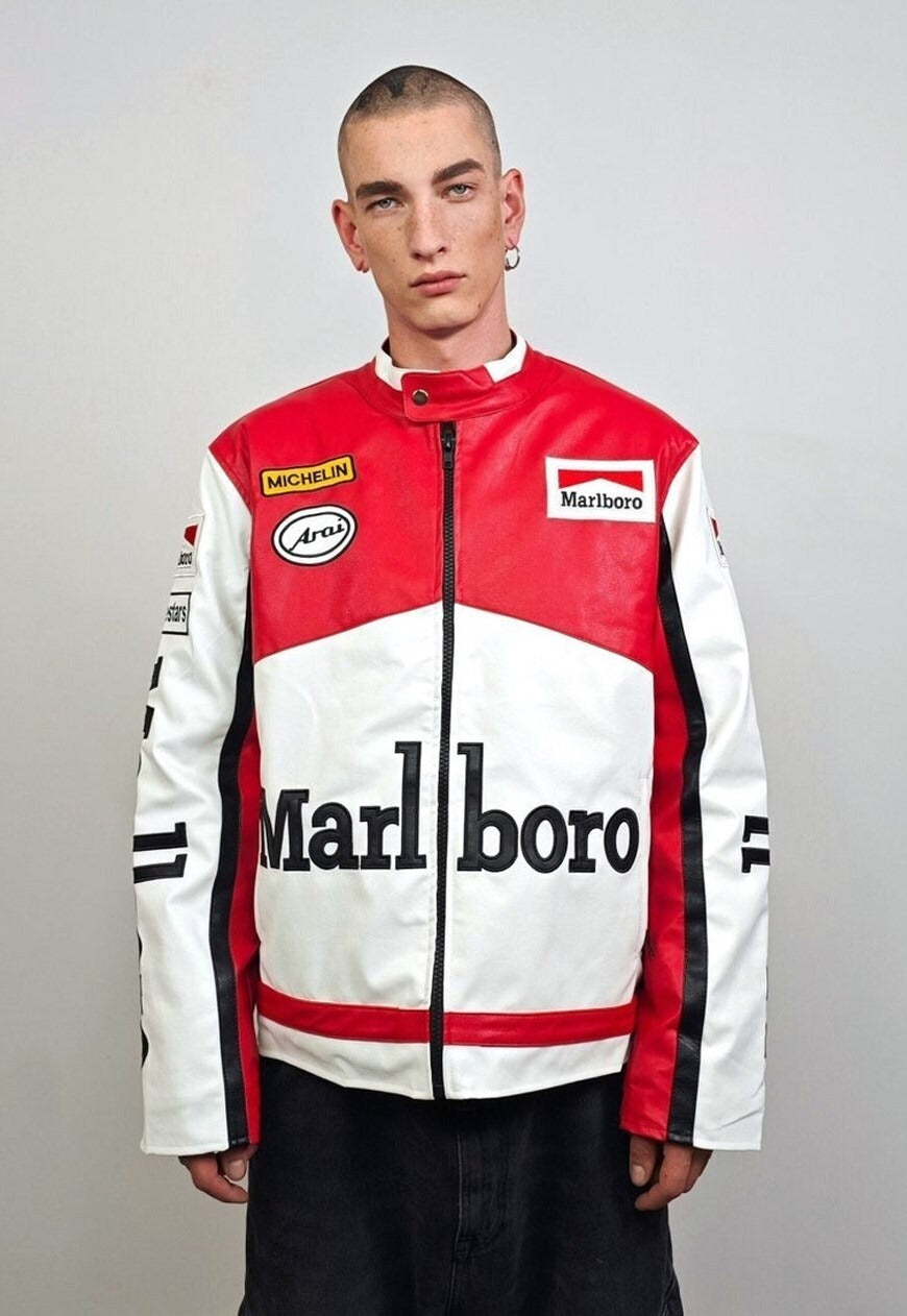 Marlboro Leather Jacket – Retro Racing Biker Style