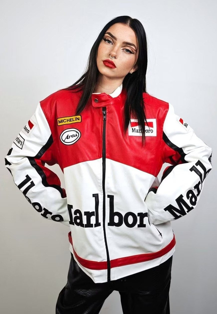Marlboro Leather Jacket – Retro Racing Biker Style
