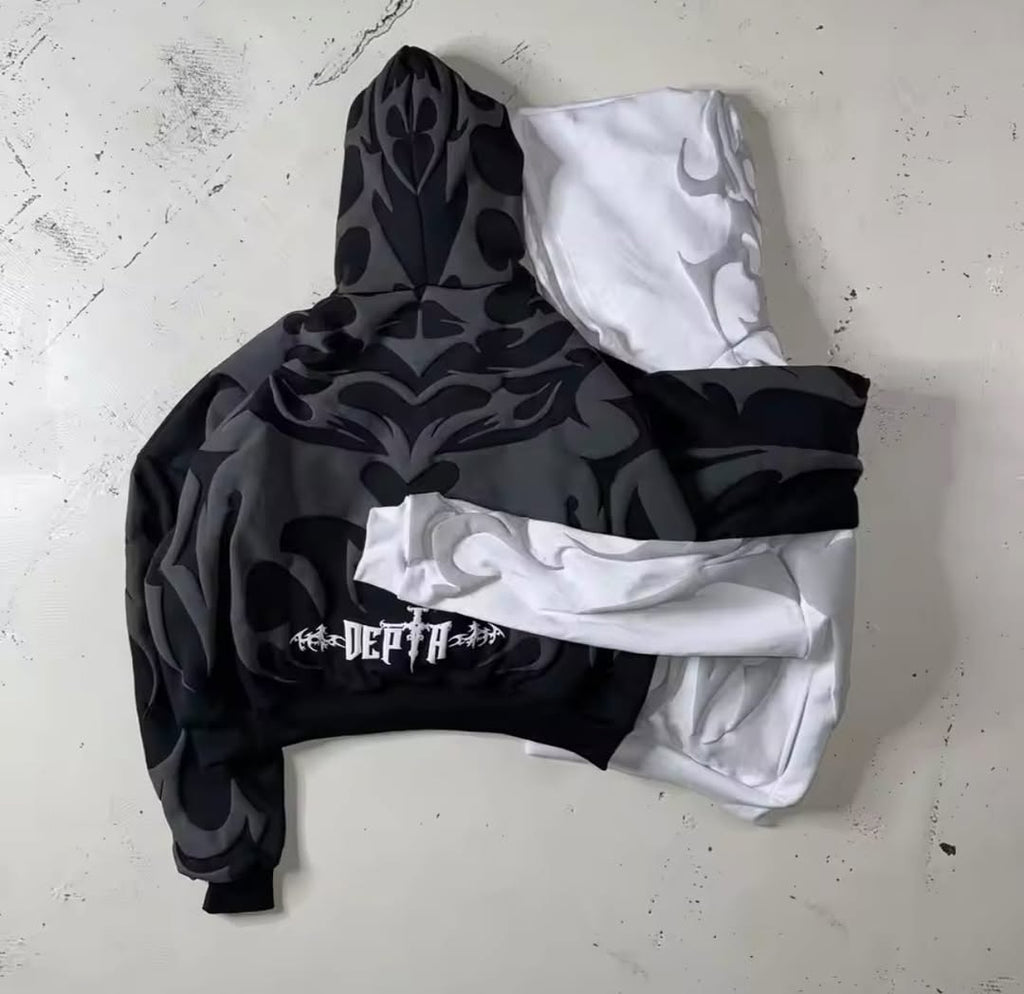 Depta Hoodie – Limited Edition Tribal Shadow Oversized Puff Print Hoodie | Unisex Streetwear White & Black