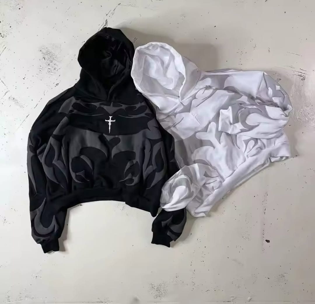 Depta Hoodie – Limited Edition Tribal Shadow Oversized Puff Print Hoodie | Unisex Streetwear White & Black