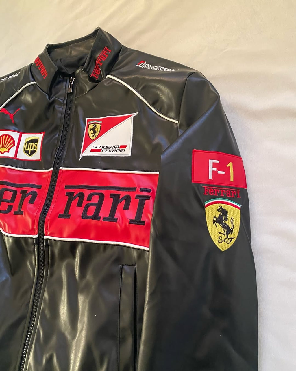 Ferrari F1 Leather Jacket Black | Scuderia Racing Style