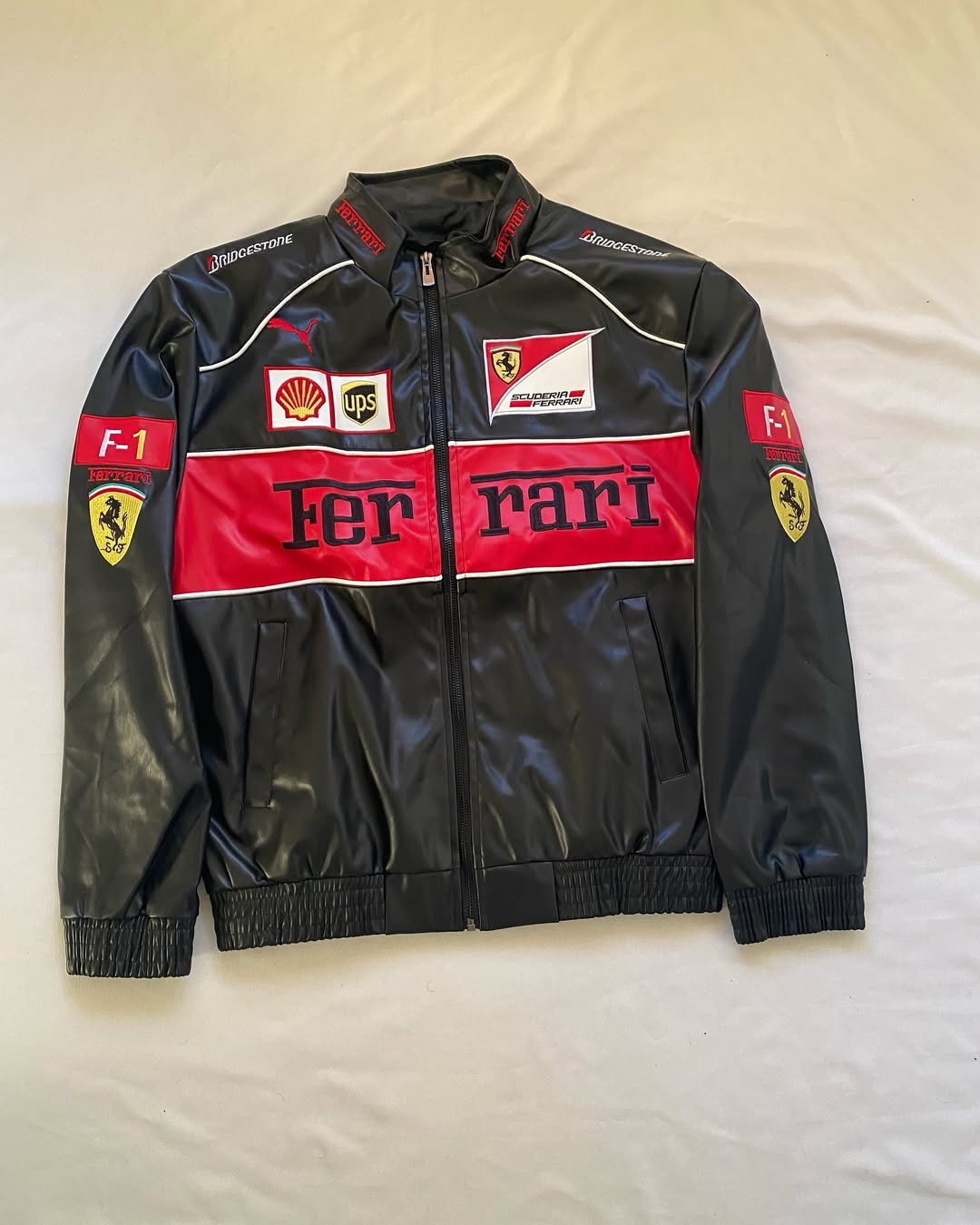Ferrari F1 Leather Jacket Black | Scuderia Racing Style