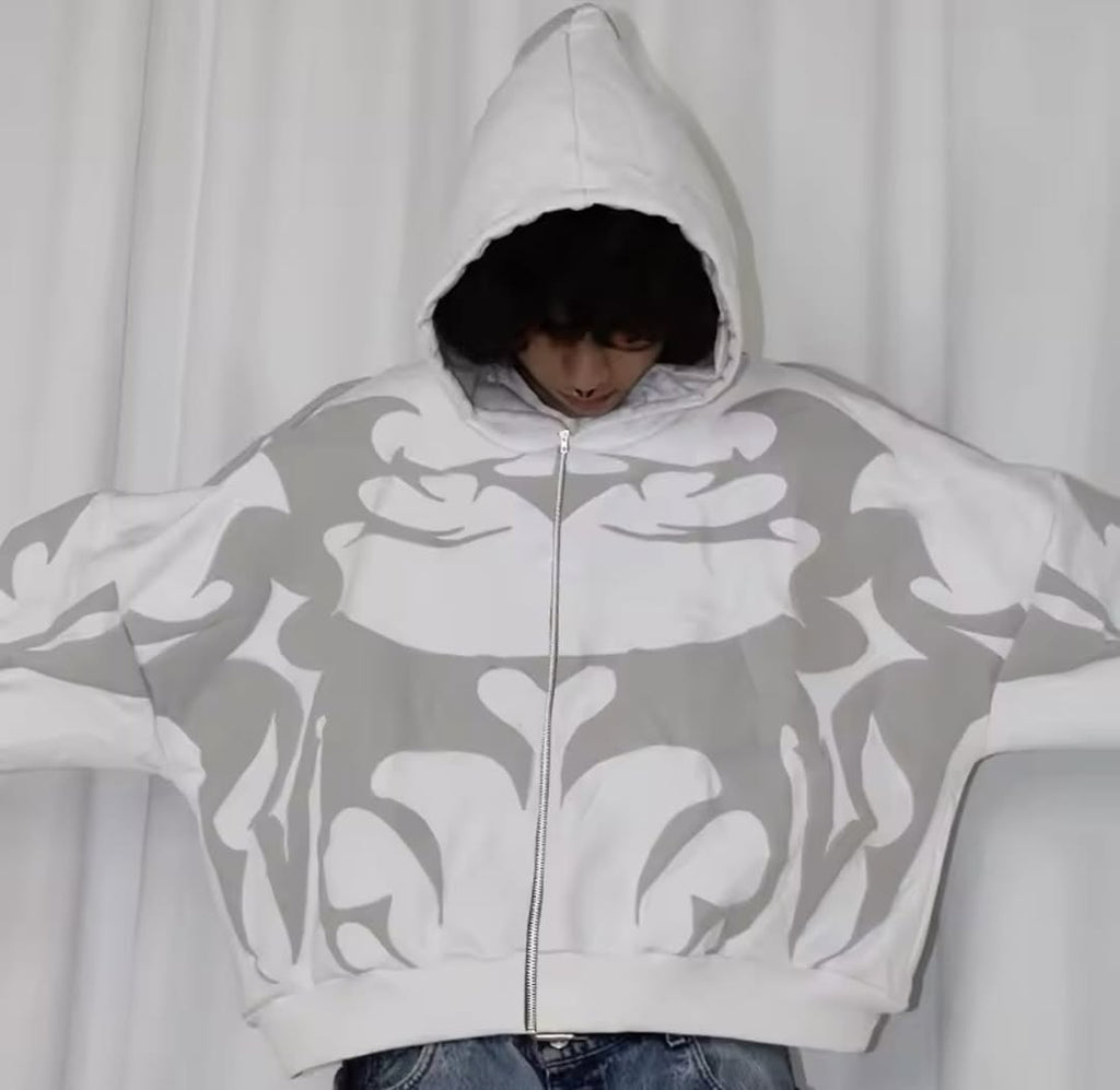 Depta Hoodie – Limited Edition Tribal Shadow Oversized Puff Print Hoodie | Unisex Streetwear White & Black