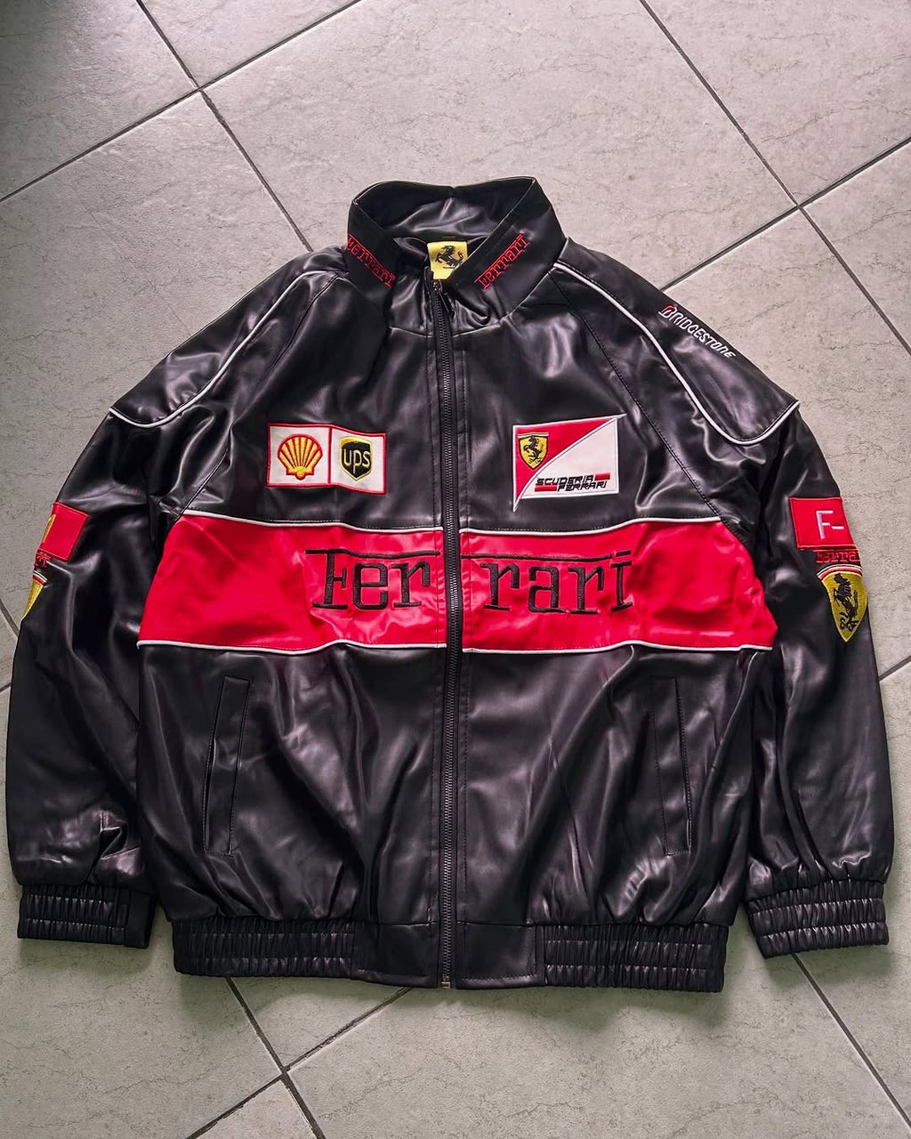 Ferrari F1 Leather Jacket Black | Scuderia Racing Style