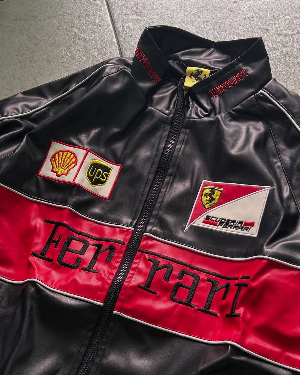 Ferrari F1 Leather Jacket Black | Scuderia Racing Style