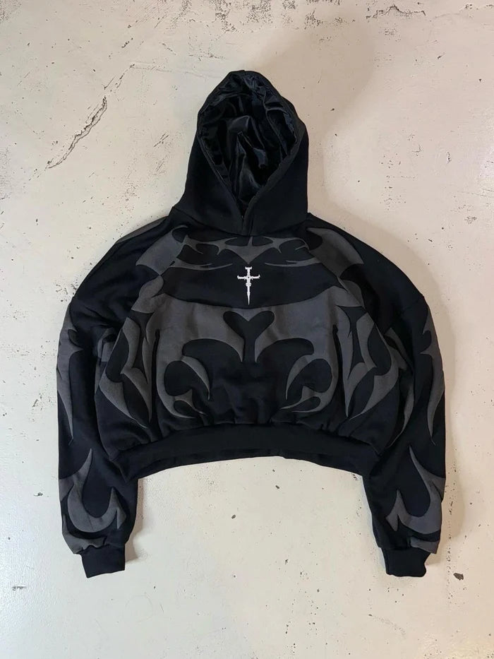 Tribal Shadow Depta Hoodie by Thread Shade – Unisex oversized hoodie featuring all-over puff print, hidden side pockets, and a relaxed fit. Made with 400gsm cotton fleece for ultimate comfort and style.