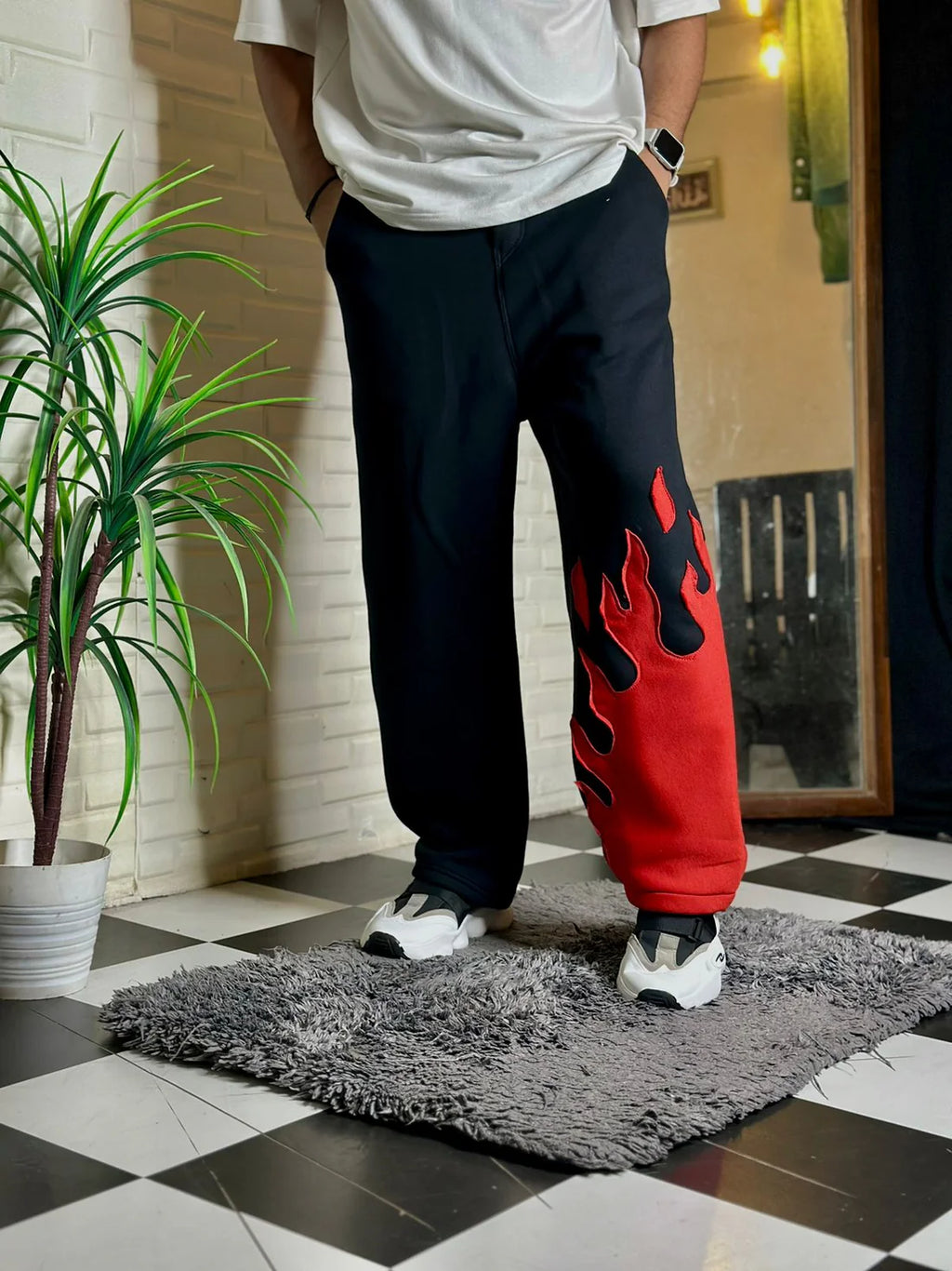 Red Flame Wide-Legged Cotton Pant – Thread Shade