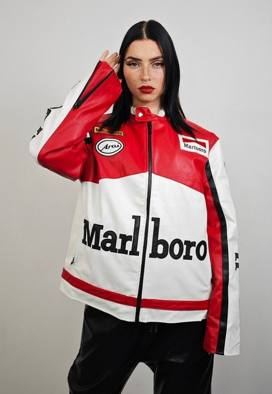Marlboro Leather Jacket – Retro Racing Biker Style
