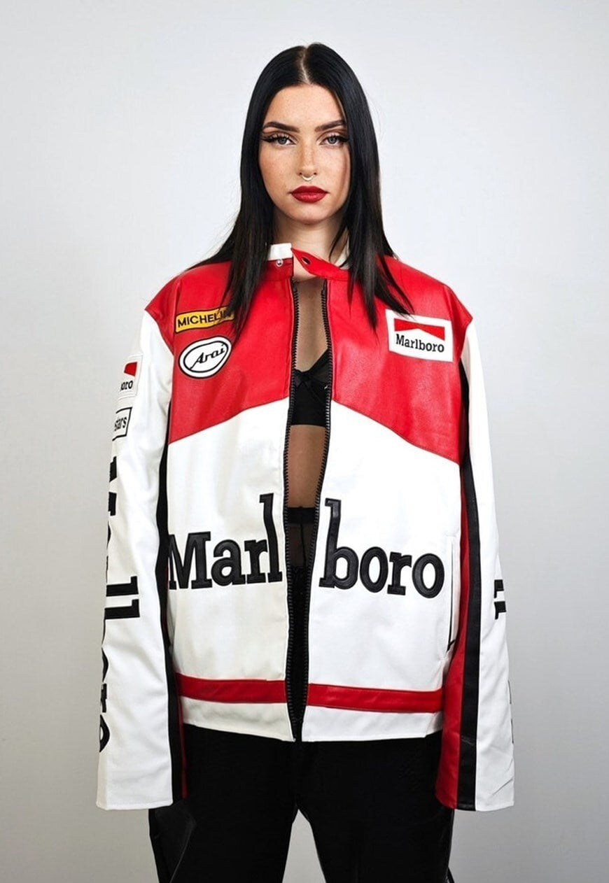 Marlboro Leather Jacket – Retro Racing Biker Style