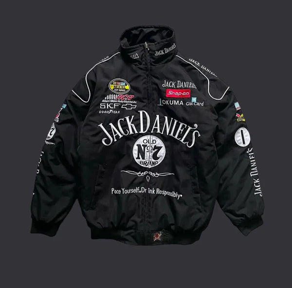 Jack Daniels biker jacket zipper detail