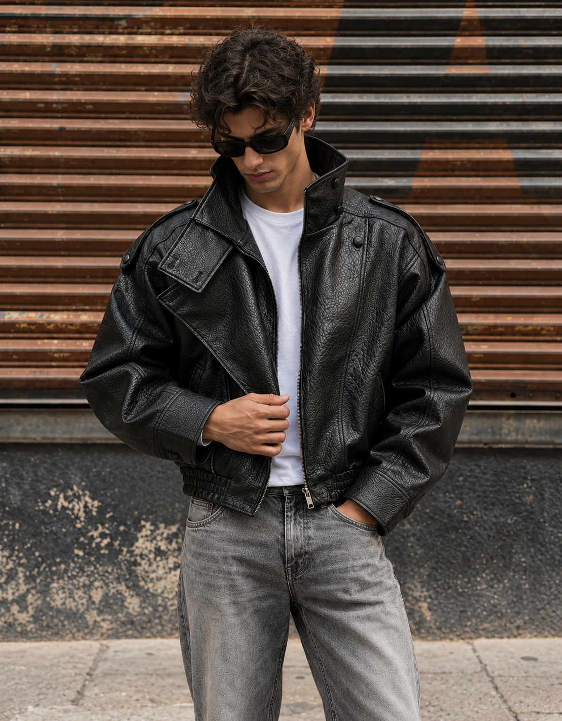 Boxy Faux Leather Jacket in Black – THREADSHADE
