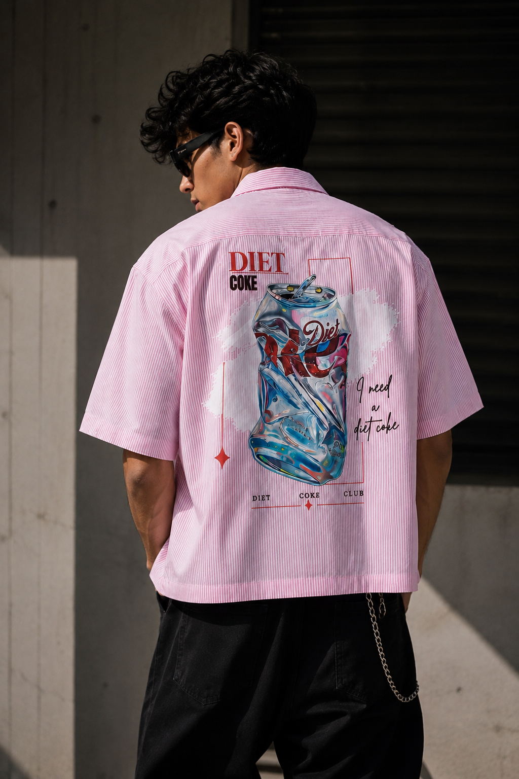 Diet Coke Graphic Oversized Shirt – Pink Striped | ThreadShade