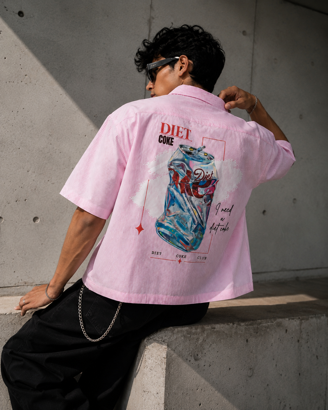 Diet Coke Graphic Oversized Shirt – Pink Striped | ThreadShade
