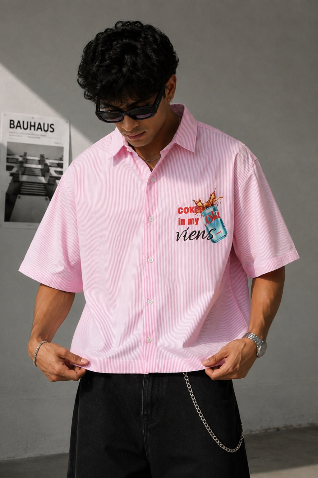 Diet Coke Graphic Oversized Shirt – Pink Striped | ThreadShade