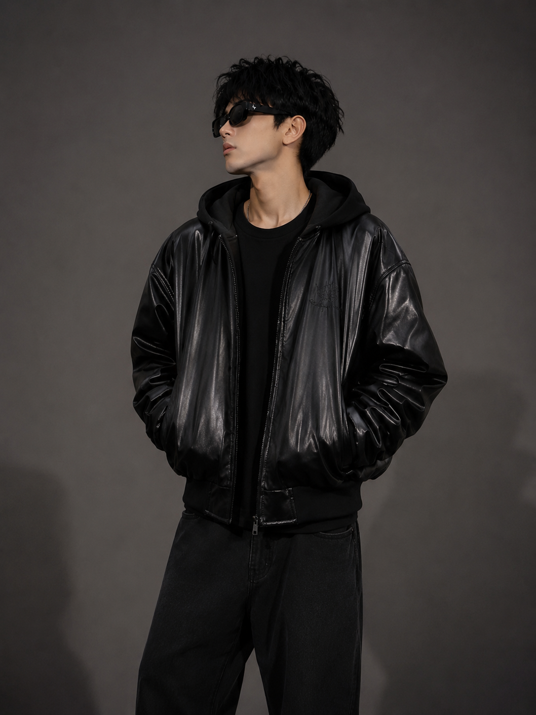 Unisex Premium Hooded Leather-Look Bomber Jacket