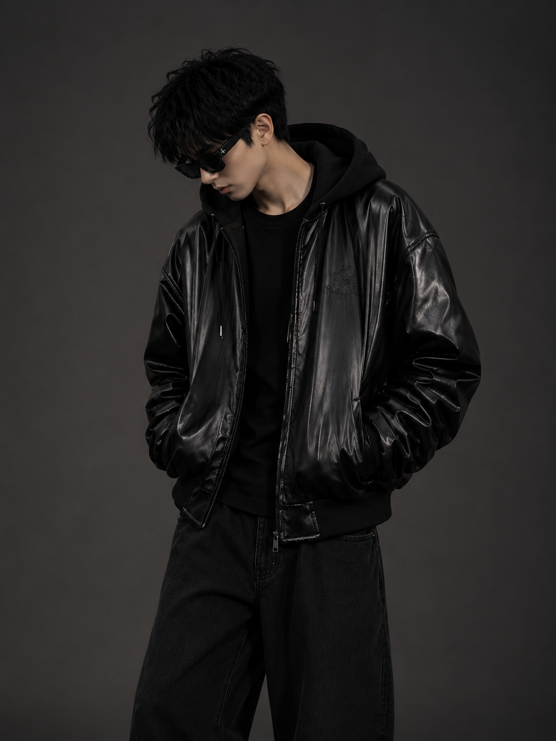 Unisex Premium Hooded Leather-Look Bomber Jacket