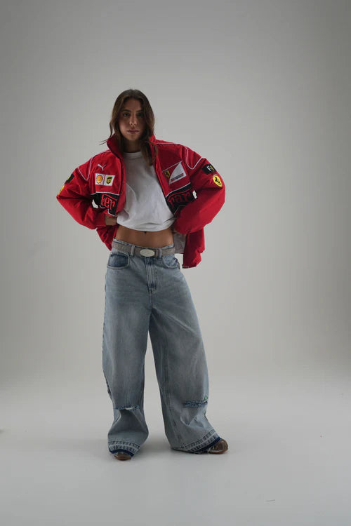 Unisex Red Ferrari F1 Vintage Racing Jacket – motorsport inspired fashion