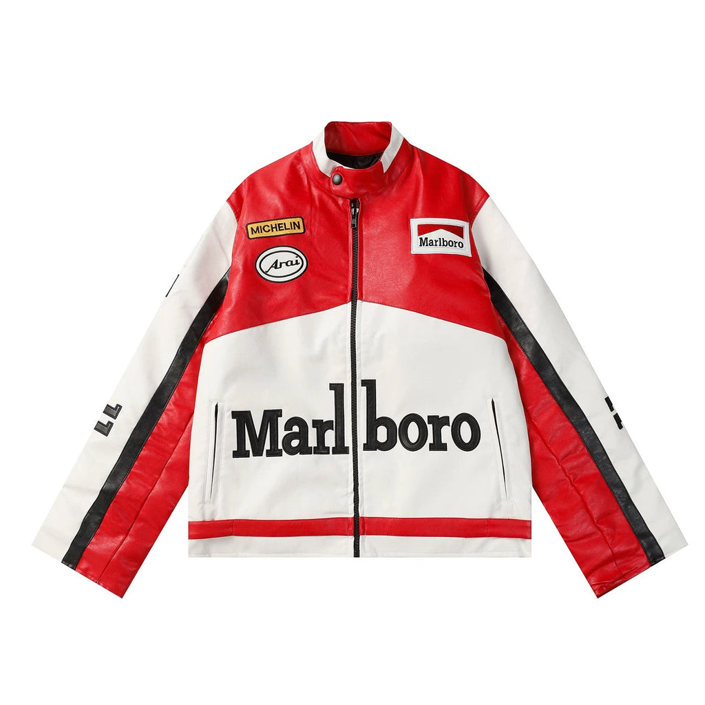 Marlboro leather racing jacket front view