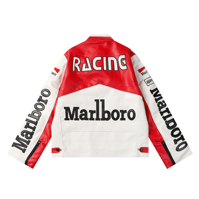 Motorsport inspired leather jacket streetwear