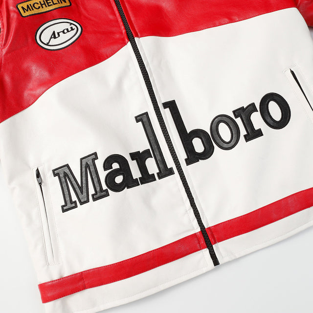 Retro red white black leather jacket men