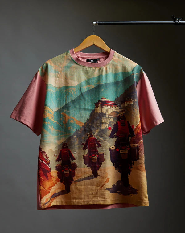 Throttle Monk: Himalayan Ascent (Oversize Linen T-Shirt)