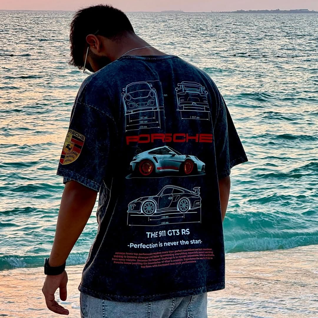 OVERSIZED PORSCHE 911 ACID WASH T-SHIRT | THREADSAHDE