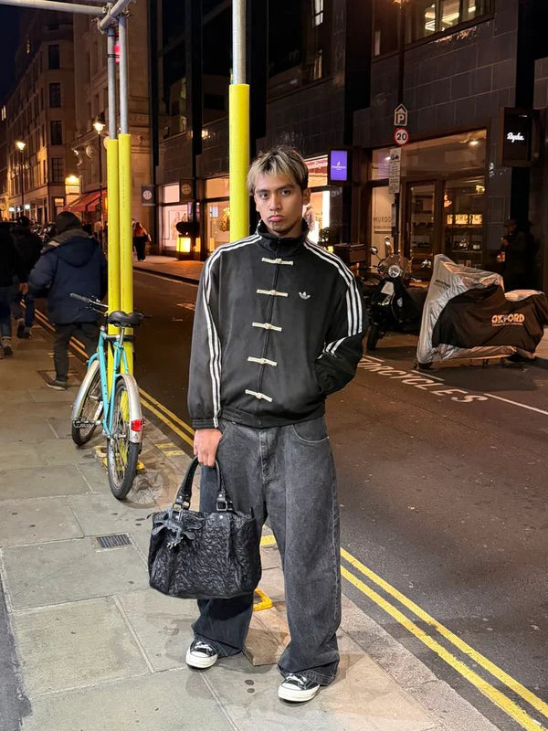 Retro Adidas Originals three stripe track jacket black