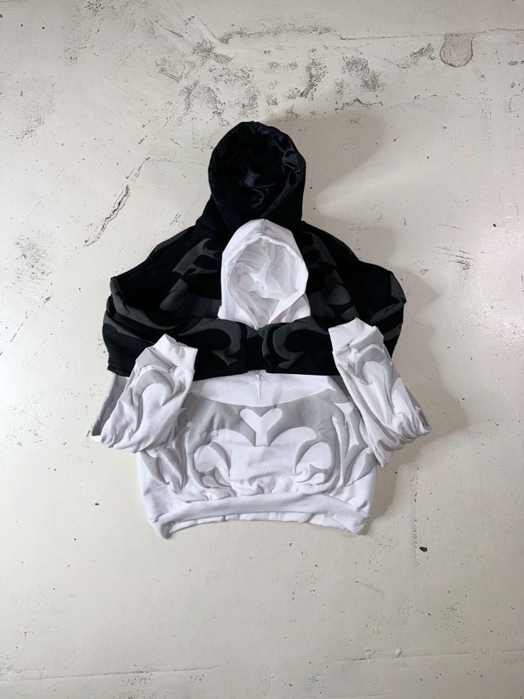 Depta Hoodie – Limited Edition Tribal Shadow Oversized Puff Print Hoodie | Unisex Streetwear White & Black