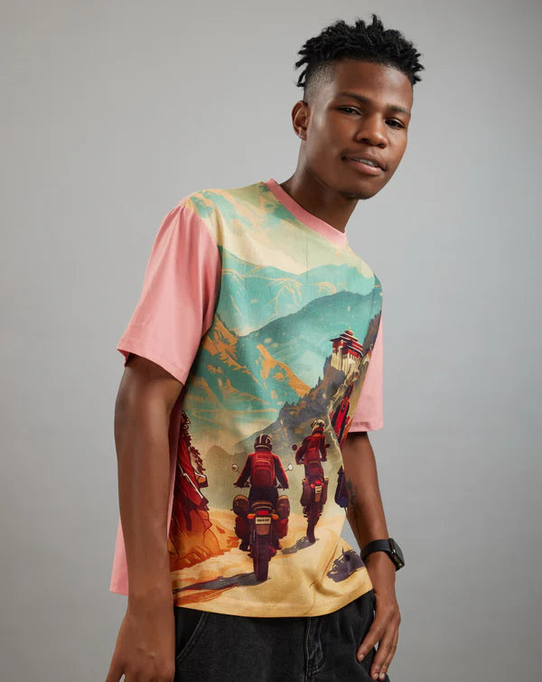 Throttle Monk: Himalayan Ascent (Oversize Linen T-Shirt)