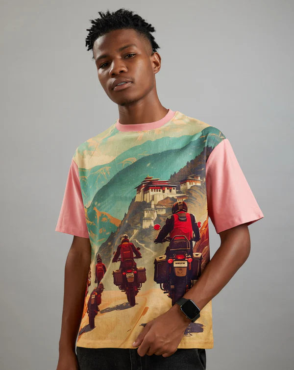 Throttle Monk: Himalayan Ascent (Oversize Linen T-Shirt)