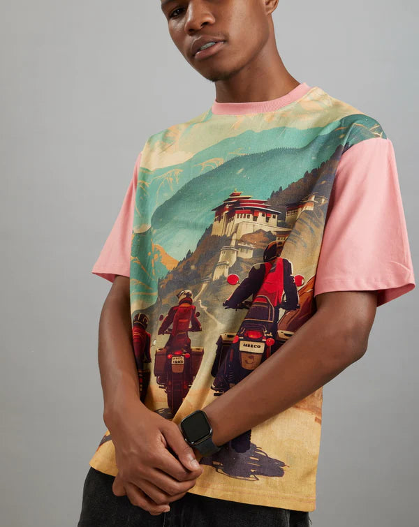 Throttle Monk: Himalayan Ascent (Oversize Linen T-Shirt)