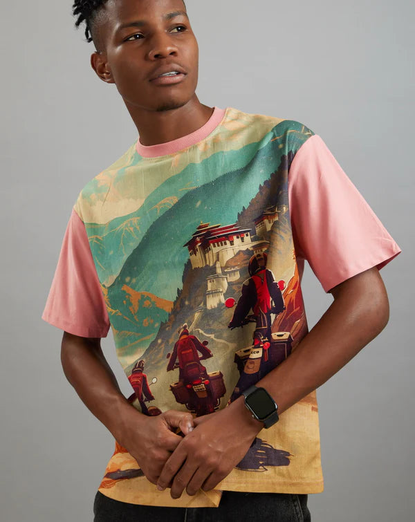 Throttle Monk: Himalayan Ascent (Oversize Linen T-Shirt)