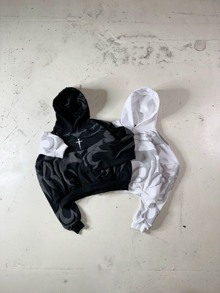 Depta Hoodie – Limited Edition Tribal Shadow Oversized Puff Print Hoodie | Unisex Streetwear White & Black