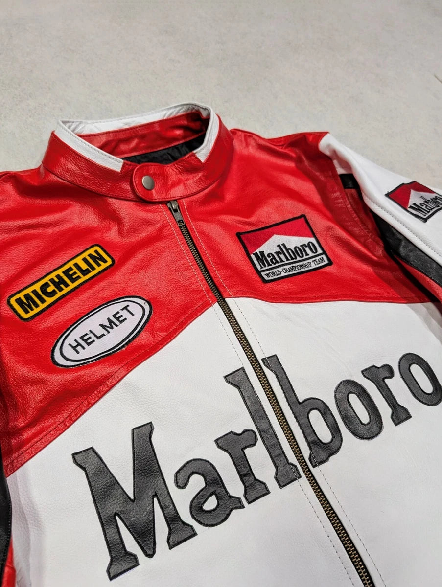 Marlboro Leather Jacket – Retro Racing Biker Style