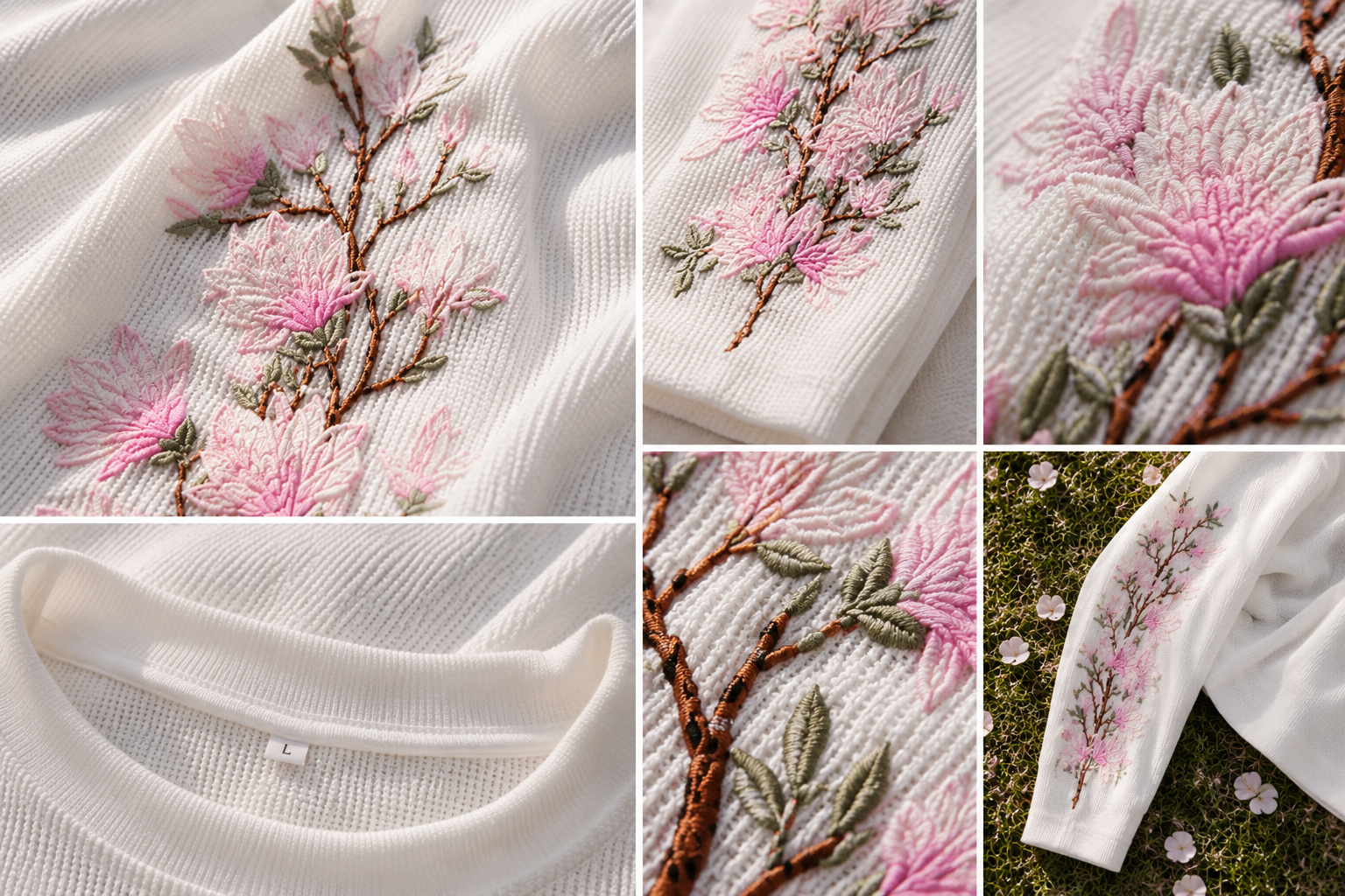 Flat lay product image of Sakura Drift Waffle Tee displaying premium waffle texture and detailed floral embroidery.